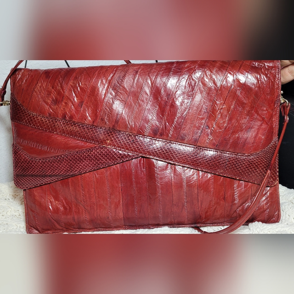 RARE Vintage Genuine Eel Skin Handbag with Removable Strap